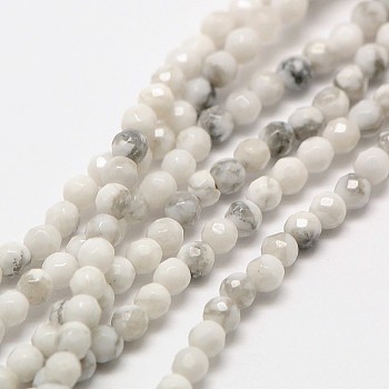 Natural Howlite Beads Strands, Faceted Round, 3mm, Hole: 0.8mm, about 120pcs/strand, 15 inch