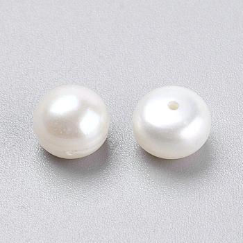 Grade AA Natural Cultured Freshwater Pearl Beads, Half Drilled Hole, Half Round, White, 7.5~8x5.5~6.5mm, Hole: 1mm