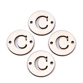 Unfinished Natural Poplar Wood Links Connectors, Laser Cut, Flat Round with Word, Letter.C, 29.5x2.5mm, Hole: 2.5mm