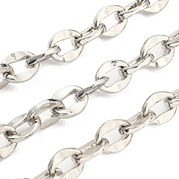 Alloy Dapped Chains, Unwelded, with Spool, Real Platinum Plated, 10.3x8.3x2mm, about 3.28 Feet(1m)/Roll