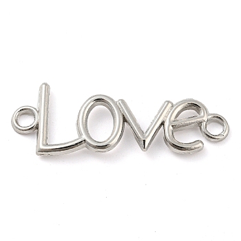 Alloy Word Love Connector Charms, Cadmium Free & Lead Free, Platinum, 15x40x2mm, Hole: 3mm, about 454pcs/1000g