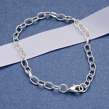 Iron Cable Chain Bracelet Making with Lobster Claw Clasps, fit DIY Fashion Bracelet Jewelry Making, Silver Color Plated, 205mm, Clasp: 12x7x3mm, Link: 7x4.5x1mm