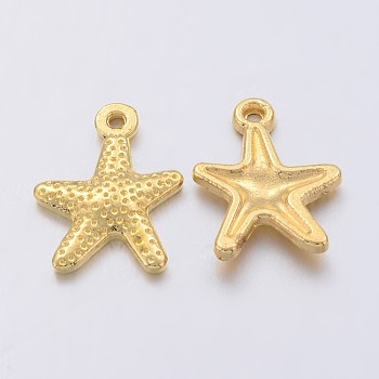 Tibetan Style Alloy Starfish/Sea Stars Charms, Lead Free and Cadmium Free, Golden, 16x12mm, Hole: 1mm