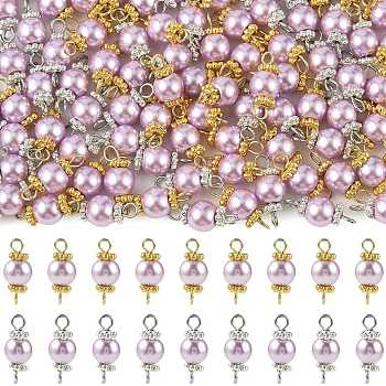 96Pcs 2 Style Glass Pearl Connector Charms, 304 Stainless Steel Findings, Round, Platinum & Golden, Mixed Color, 14.6mm, Hole: 1.1mm