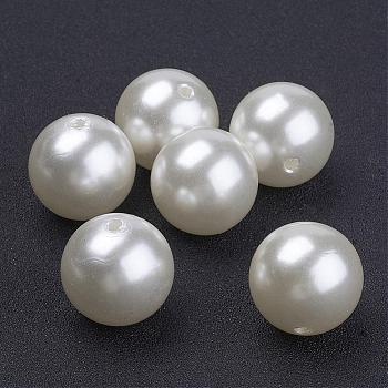 Imitated Pearl Acrylic Beads, Round, Creamy White, 20mm, Hole: 2mm, about 120pcs/500g