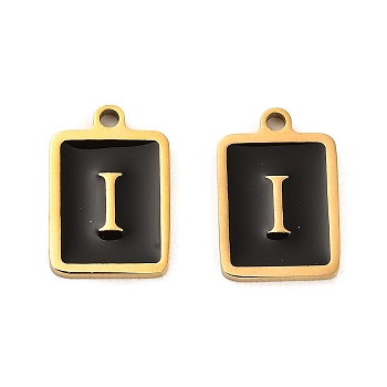 304 Stainless Steel Pendants, with Enamel, Rectangle with Letter Charm, Golden, Letter I, 17.5x12x1.5mm, Hole: 1.5mm