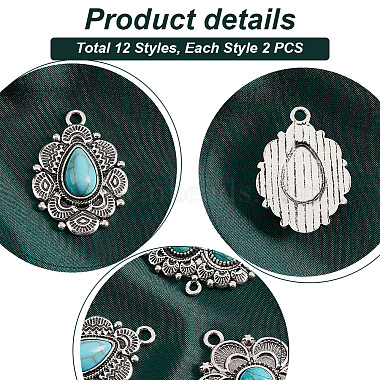 Elite 24Pcs 12 Styles Synthetic Turquoise Pendants(PALLOY-PH0002-19)-4