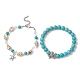2Pcs 2 Style Synthetic Turquoise & Glass & Shell Stretch Bracelets with Tortoise(BJEW-JB10091-02)-4