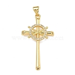 Brass Micro Pave Clear Cubic Zirconia Pendants, Mariner's Cross Charms, Lead Free & Cadmium Free, Rack Plating, Long-Lasting Plated, Real 18K Gold Plated, 36x20x3.5mm, Hole: 4.5x3.5mm(KK-A293-04G)
