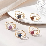 Copper Wired Gemstone Finger Rings, Star, Golden, US Size 9 3/4(19.5mm)(RJEW-JR00978)