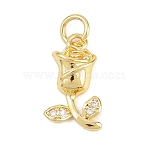 Valentine's Day Brass Micro Pave Clear Cubic Zirconia Pendants, Flower Charms, Cadmium Free & Lead Free, Real 18K Gold Plated, 16x9x3.5mm, Hole: 3mm(KK-D258-43G-02)