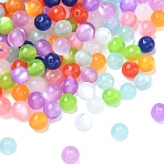 Round Imitation Cat Eye Resin Beads, Mixed Color, 8x7mm, Hole: 1.8~2mm(RESI-R157-8mm-M)