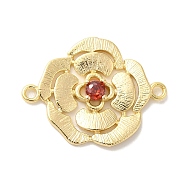 Brass Pave Glass Connector Charms, Flower Links, Real 18K Gold Plated, Orange Red, 17x22.5x3mm, Hole: 1.4mm(KK-Z073-32G-03)