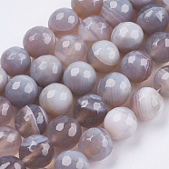 Natural Striped Agate/Banded Agate Beads Strands, Round, Faceted, Dyed, Gray, 10mm, Hole: 1mm, about 37pcs/strand, 14.7 inch(37.5cm)(G-P364-06-10mm)