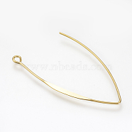 Brass Earring Hooks Findings, with Horizontal Loop, Nickel Free, Real 18K Gold Plated, 45x25x1mm, 18 Gauge, Hole: 1.5mm(KK-T020-27G)