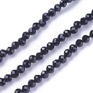 Faceted Glass Beads Strands, Round, Black, 2~2.5mm, Hole: 0.5mm, about 180~200pcs/strand, 14.5~16.1 inch(37~41cm)(G-F619-09B-2mm)