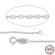 Rhodium Plated Sterling Silver Necklaces, Cable Chains, with Spring Ring Clasps, Thin Chain, Platinum, 18 inch, 1mm(X-STER-M034-32B)