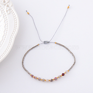 2mm Faceted Natural Grey Agate Beaded Braided Adjustable Bracelets for Women, 5-7/8~11-3/4 inch(15~30cm)(PF2854-12)