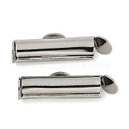 Brass Slide On End Clasp Tubes, Slider End Caps, with Pendant Bails, Real Platinum Plated, 5.5x18.5x4mm, Hole: 1.2mm(KK-N254-119P-02)