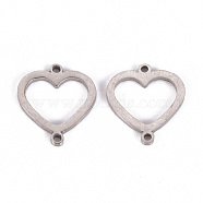 201 Stainless Steel Links Connectors, Laser Cut, Heart, Stainless Steel Color, 15x13.5x1mm, Hole: 1.2mm(STAS-Q238-031)