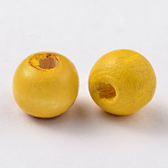 Natural Wood Beads, Dyed, Round, Lead Free, Yellow, 10x8.5mm, Hole: 3.5mm, about 3000pcs/1000g(TB10mmY-4)