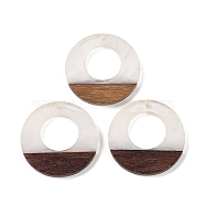 Resin & Wood Pendants, Ring Charms, White, 37.5x3.5mm, Hole: 2mm(WOOD-F015-14C)