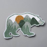 Polar Bear with Scenery Computerized Embroidery Cloth Iron on/Sew on Patches, Costume Accessories, Dark Sea Green, 57x92x1.2mm(DIY-WH0409-15D)