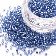 Glass Bugle Beads, Silver Lined, Cornflower Blue, 1.8~2.2x1.8~2mm, Hole: 0.8~0.9mm, about 15000pcs/pound(SEED-S032-08A-26)