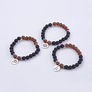 Yoga Chakra Jewelry, Lava Rock Bodhi Wood Beads and Stretch Charm Bracelets, with Tibetan Style Alloy Findings, 50mm, about 22pcs/strand(BJEW-L620-02)
