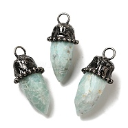 Natural Amazonite Pointed Pendants, Faceted Bullet Shaped Charms with Antique Silver Tone Brass Findings, 37~42x18mm, Hole: 5mm(G-K381-02AS-03)