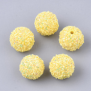 Acrylic Beads, Glitter Beads,with Sequins/Paillette, Round, Yellow, 12x11mm, Hole: 2mm(SACR-T345-01A-20)