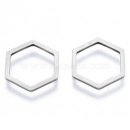 201 Stainless Steel Linking Rings, Hexagon, Stainless Steel Color, 12x14x1mm, Inner Diameter: 10x11.5mm(STAS-N090-T03-1)