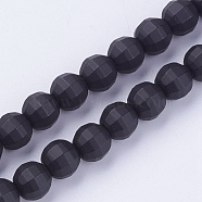 Opaque Glass Beads Strands, Imitation Black Agate, Faceted, Frosted, Round, 12mm, Hole: 1mm, about 32pcs/strand, 14.3 inch(36.5cm)(PORC-P025-01-12mm)
