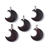 Natural Brecciated Jasper Pendants, Moon Charms, with Platinum Tone Brass Findings, 35x27x10mm, Hole: 10x4mm(G-Z022-04E)
