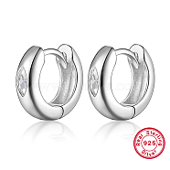 Rhodium Plated 925 Sterling Silver Micro Pave Cubic Zirconia Hoop Earrings, with 925 Stamp, Platinum, 10x3mm(CR6273-2)