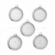 Tibetan Style Alloy Pendant Cabochon Settings, Cadmium Free & Lead Free, Flat Round, Antique Silver, Tray: 25mm, 37x32x2mm, Hole: 4mm(X-TIBEP-N003-71AS)