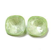 Glass Rhinestone Cabochons, Point Back & Back Plated, Faceted, Square, Chrysolite, 10x10x5mm(RGLA-G021-04B-238DE)