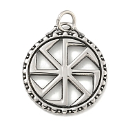 316 Surgical Stainless Steel Pendants, with Jump Ring, Flat Round with Kolovrat Charm, Antique Silver, 37.5x33x2.5mm, Hole: 6mm(STAS-E212-66AS)