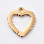 Vacuum Plating 304 Stainless Steel Charms, Cut-Out, Manual Polishing, Hollow, Unwelded Heart, Golden, 9x8x1mm, Hole: 0.8mm(STAS-G215-15G)
