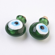 Handmade Lampwork Perfume Bottle Pendants, Essential Oil Bottle, Evil Eye, Green, 29.5~30mm, Hole: 5~5.5mm, Bottle Capacity: 0.5~1ml(0.017~0.03 fl. oz)(LAMP-P044-H06)