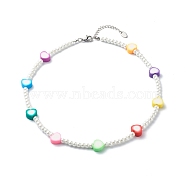 Glass Pearl Round Beaded Necklaces for Kid, with Polymer Clay Heart Beads, Colorful, 15.71 inch(39.9cm)(NJEW-JN03603)