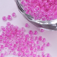 Inside Colours Glass Seed Beads, Round, Magenta, 1.5~2x1mm, Hole: 0.6mm, about 120000pcs/bag, about 450g/bag(SEED-Q025-1.5mm-F01)