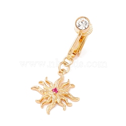 Rhinestone Sun Charm Belly Ring, Clip On Navel Ring, Non Piercing Jewelry for Women, Golden, Light Amethyst, 38mm(AJEW-F057-14G)