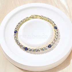 Brass Enamel Link & Charm Bracelets, with Clear Cubic Zirconia, Cadmium Free & Lead Free, Rack Plating, Blue, 6-1/4 inch(16cm)(BJEW-Z094-02G-03A)