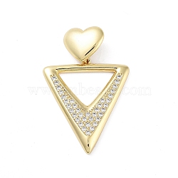 Rack Plating Brass Micro Pave Clear Cubic Zirconia Pendants, Long-Lasting Plated, Lead Free & Cadmium Free, Triangle, 38.5mm, Hole: 4x7.5mm, triangle: 31x26.5x3mm(KK-H474-19G-02)