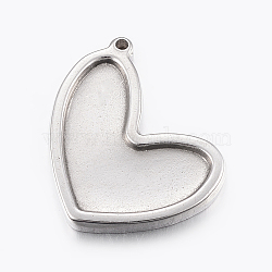 304 Stainless Steel Enamel Settings, Heart, Stainless Steel Color, 27x24x3mm, Hole: 1.5mm(X-STAS-E421-018P)