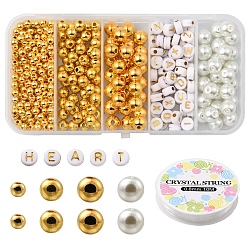 DIY Letter Beaded Bracelet Making KIt, Including ABS Plastic & Glass Pearl & Acrylic Beads, Elastic Thread, Mixed Color, 455Pcs/box(DIY-YW0006-11)