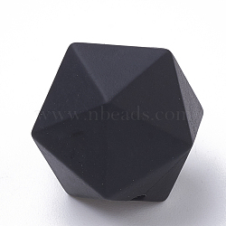 Food Grade Eco-Friendly Silicone Focal Beads, Chewing Beads For Teethers, DIY Nursing Necklaces Making, Icosahedron, Black, 16.5x16.5x16.5mm, Hole: 2mm(SIL-T048-14mm-10)