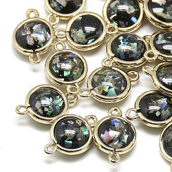 Resin Links connectors, with Golden Tone Brass Findings, Flat Round, Black, 16x10x5mm, Hole: 1.8mm(RESI-Q185-04C)