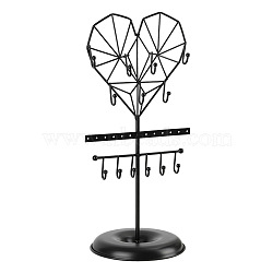Creative Iron Jewelry Storage Display Stands with Tray, Tabletop Jewelry Display Ornmment for Bracelet, Necklace, Earrings, Cosmetics Storage, Black, Heart, 14x35cm(PW-WG93019-02)